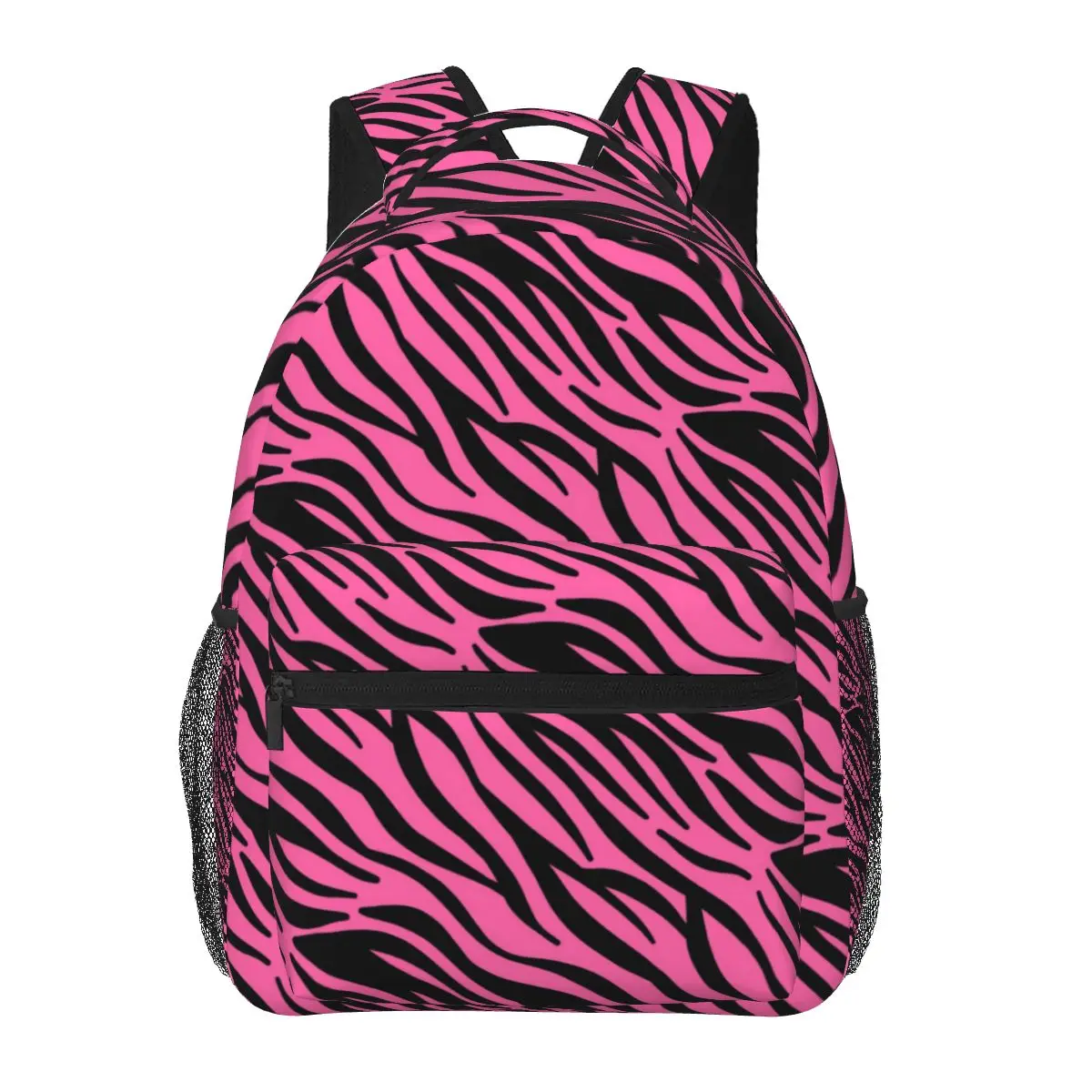 

Pink Zebra Print Backpack Black Stripes University Backpacks Men Cute School Bags Design Breathable Rucksack