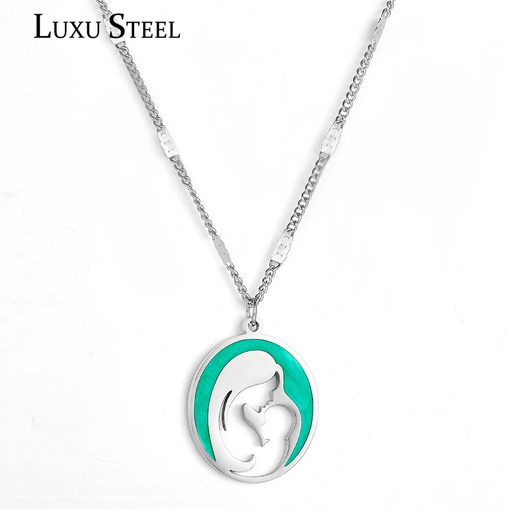 

LUXUSTEEL Mom and Baby Hollow Pattern Pendant Necklaces For Women Fashion Mother's Day Jewellry Gift 2022 Choker collier femme