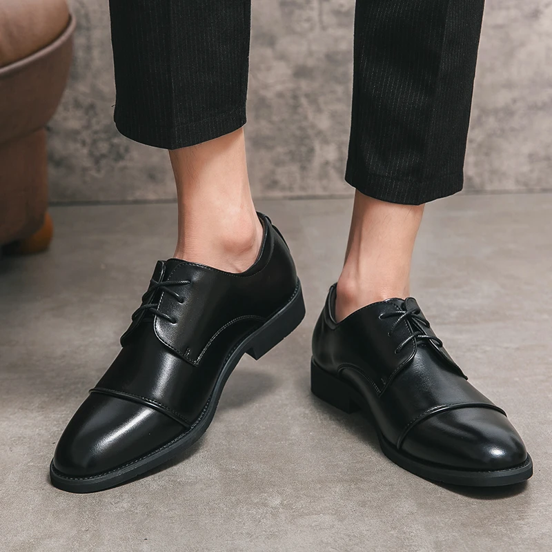 Туфли-оксфорды мужские деловые кожаные заостренный носок классические свадьба