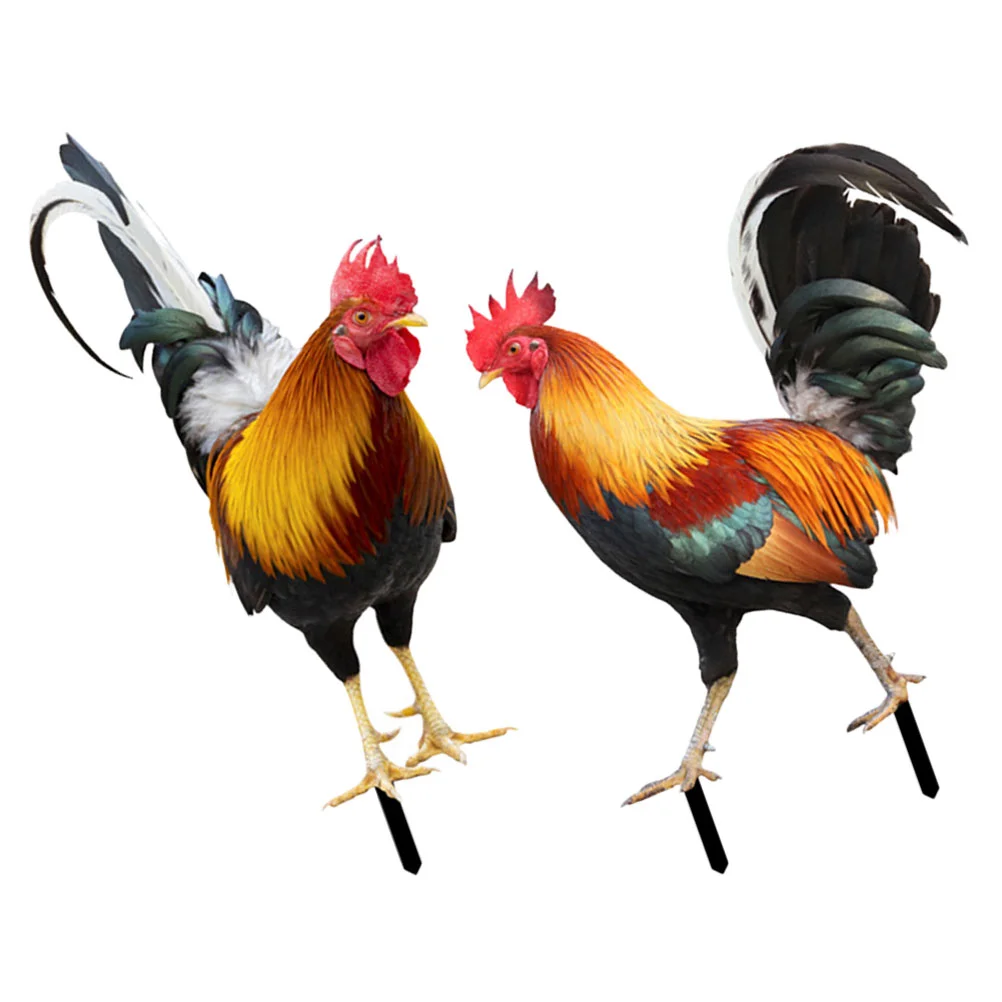 

2 Pcs Inserted Rooster Decor Chickens Roosters Statue Wall Sticky Simulation Rooster Stake Rooster Shape Stake 3d Wall Stickers