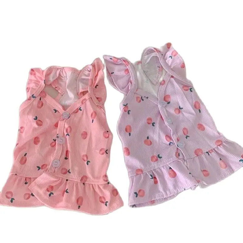 

New Dog Clothes Summer Thin Style Pet Dress Pink Peach Teddy Bichon Open Button Maltese Shirt Puppy Beautiful Skirt Pet Supplies