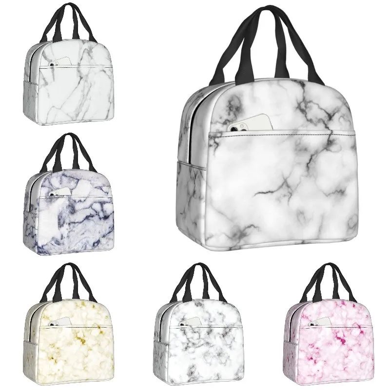 

Изолированная сумка для ланча с абстрактным мраморным рисунком для женщин, шикарный элегантный термоохлаждающий Ланч-бокс для офиса, работ...