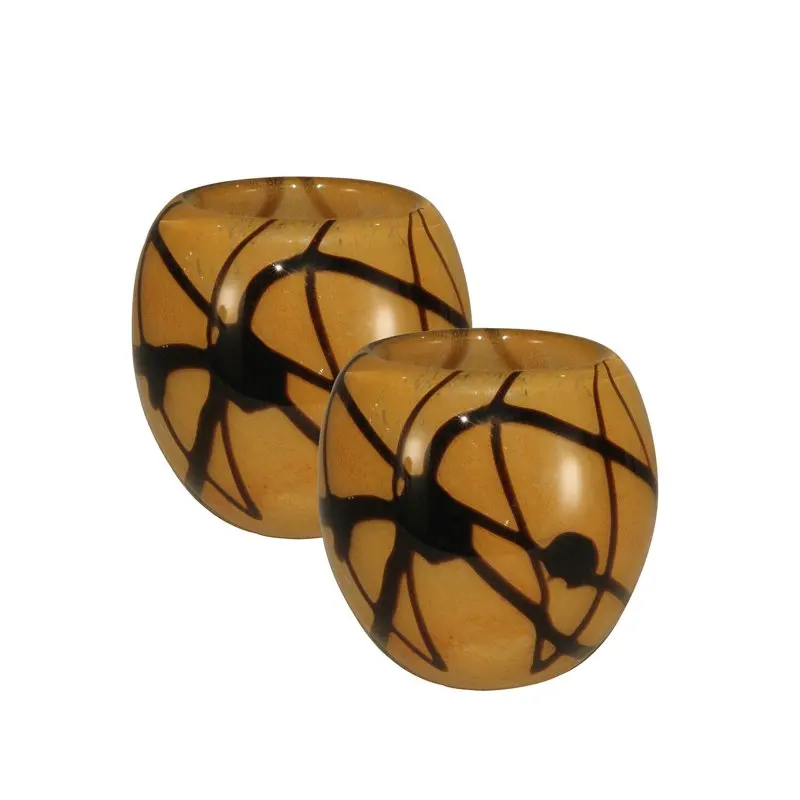 

4" x 4" Modern Asymmetrical Glass Votive Candle Holders, Black, 2-Pieces