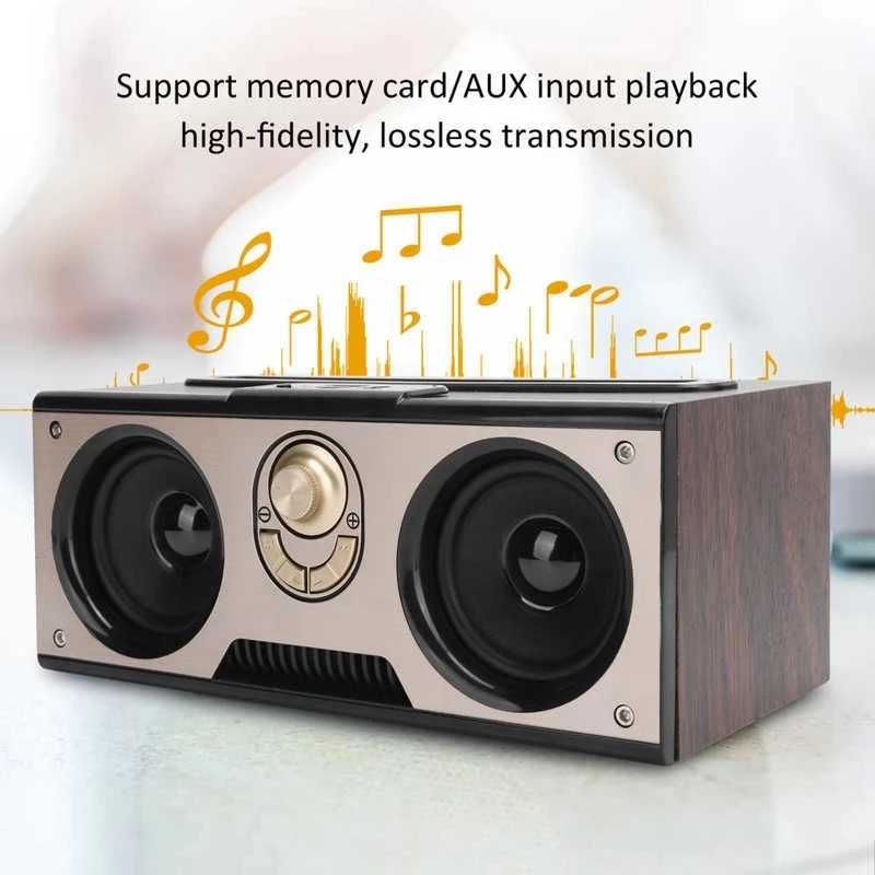 

Портативная деревянная Bluetooth-колонка, стерео, сабвуфер в стиле ретро, звуковая коробка для телефона, подставка, передача без потерь, Hi-Fi Бумб...