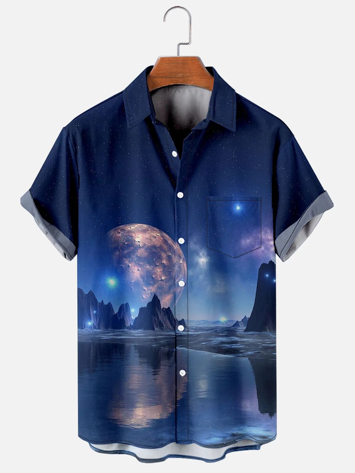 2022 Summer 3D Printing Creative Cross Planet Shirts Men Women Fashion Single Button Shirts Plus Size