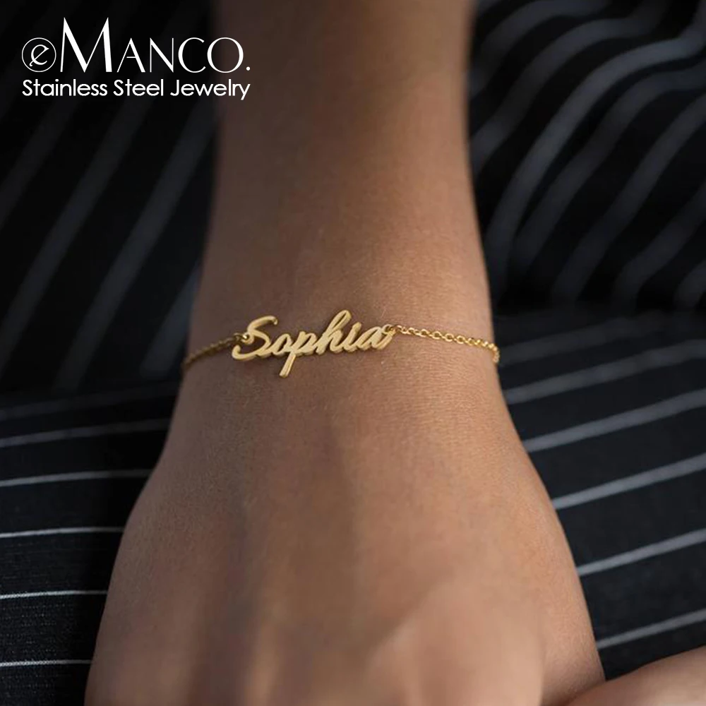 eManco Customized Name Bracelet for Women Gold Color Personalized Letter 316L Stainless Steel Jewelry Gift Support Dropshipping