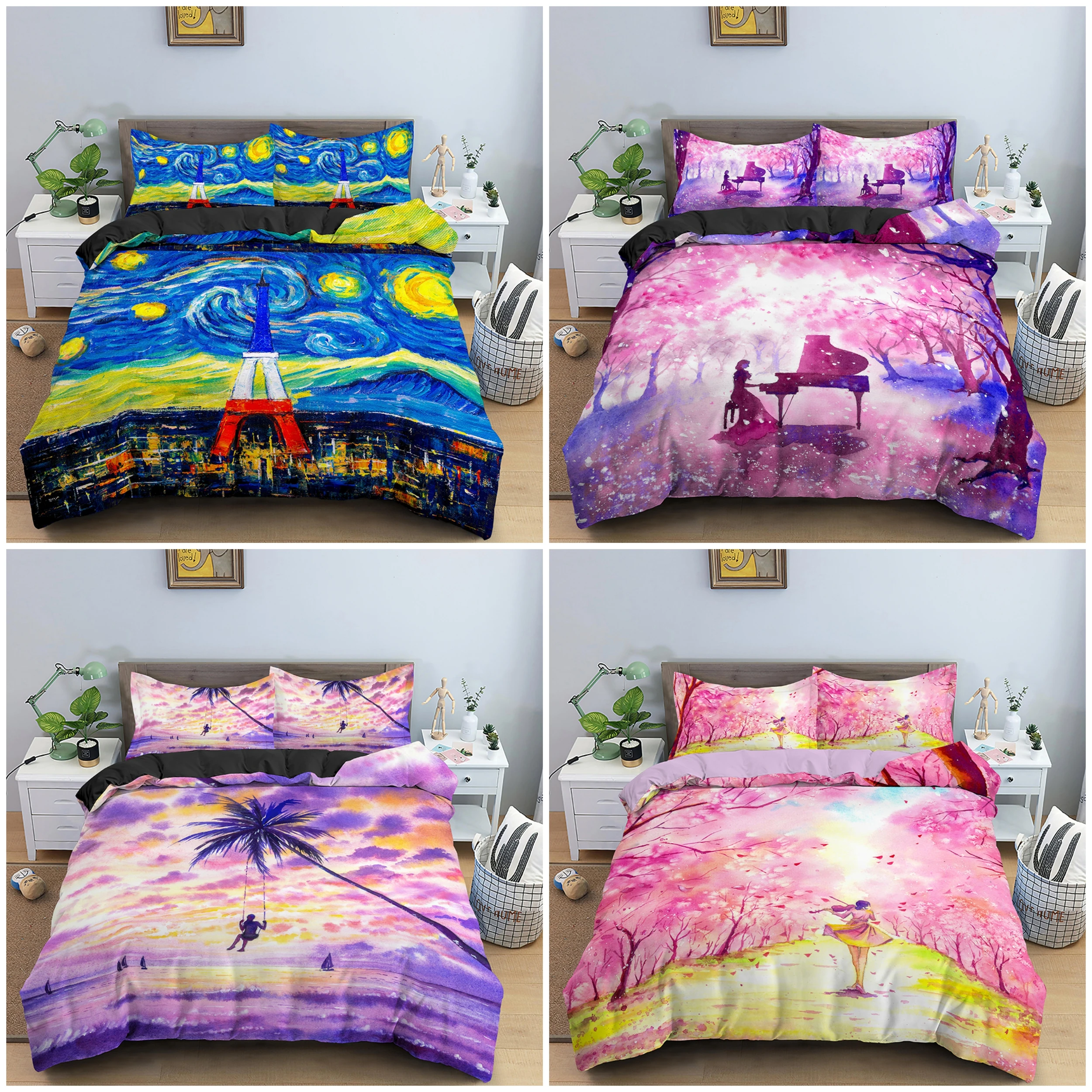 

Watercolor Landscape Bedding Set Soft Duvet Cover Set Bedclothes Full Queen King Comforter Cover Girls Bedroom Decor