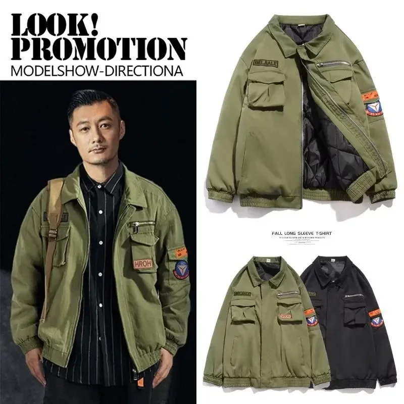 Модная мужская куртка-бомбер в американском стиле Ins брендовая зеленая куртка