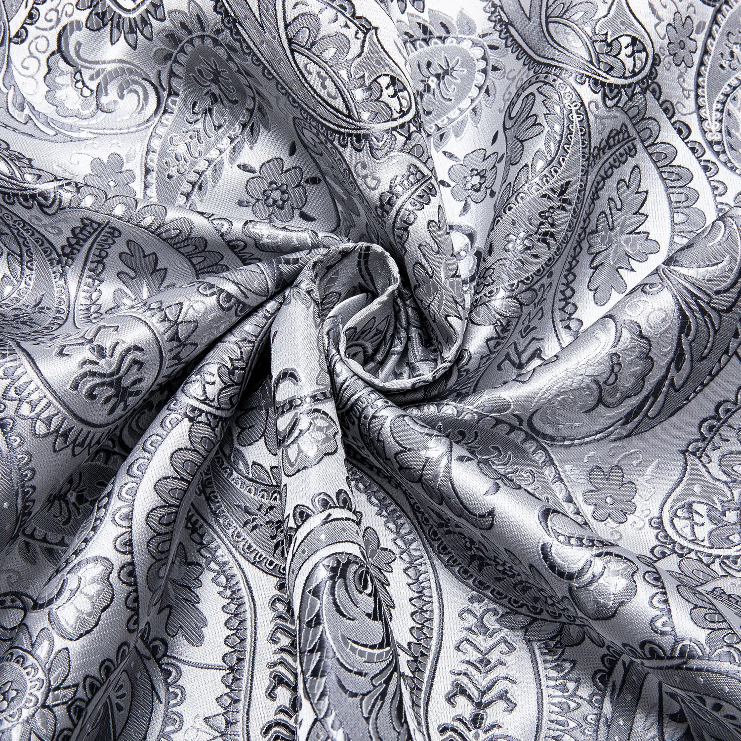 Men Shirt Silver White Casual Long Sleeve Turn-down Collar Shirts Fashion Paisley Floral Business Brand Male Button Blouses Gift