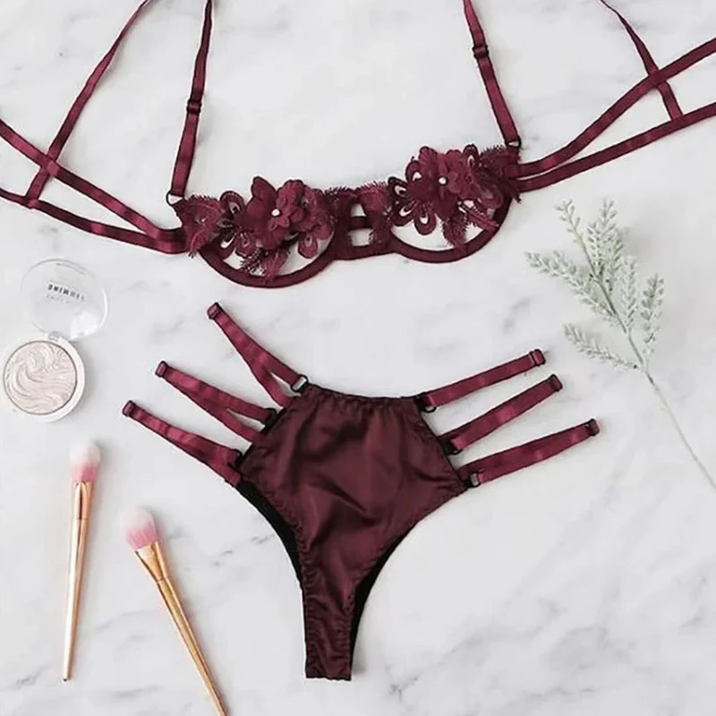 

Соблазнительное женское кружевное белье, комплект с бюстгальтером, новые женские шикарные комплекты с трусиками, женский кружевной Цветоч...