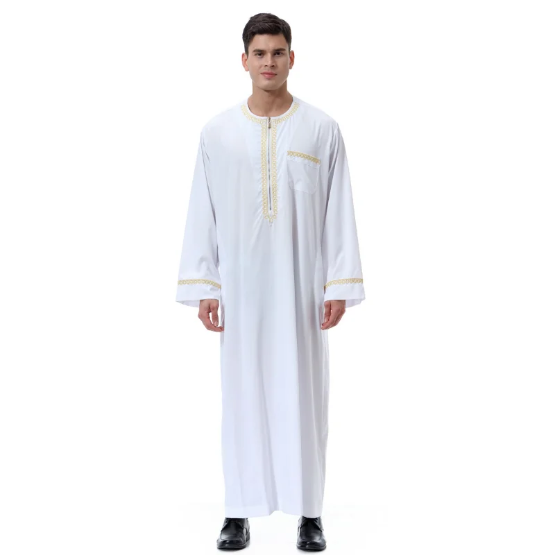 Muslim Fashion Muslim Middle East Men Arab round Neck Long Sleeve Islamic clothing Solid Kaftan Maxi Dubai Long Thobe Abaya