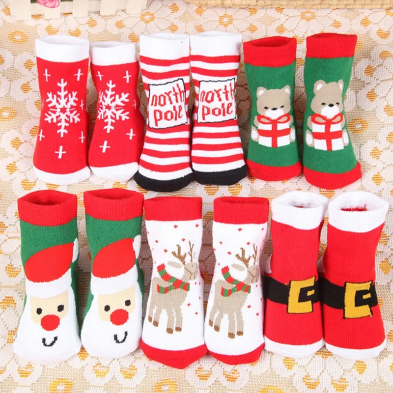 

Pure Cotton Cartoon Christmas Themed Socks for Baby Infant Santa Claus Snowflake Elk Xmas Jacquard Sock 0~1 Year Old Baby