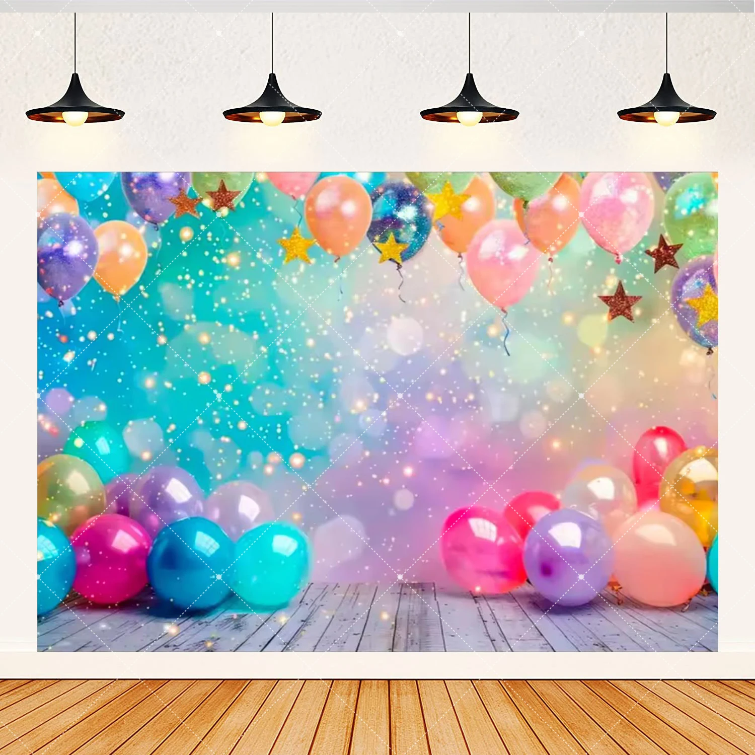 

Фон для праздника всех случаев, яркие воздушные шары, сверкающие звезды, декор, баннер для дня рождения, свадьбы, реквизит для фотосессии, подарки