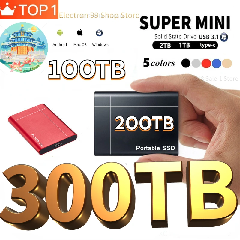 

500GB Portable SSD High Speed Transfer 1TB 256TB 4TB 8TB 16TB External Hard Disk USB Type-C Interface Mass Storage Memory Device