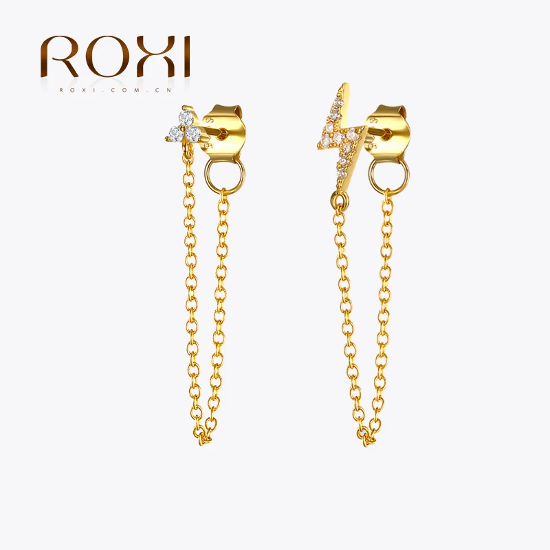 ROXI 925 Sterling Silver Statement Earrings Geometric Bar Daisy Star Snake Earrings For Women Hanging Dangle Earring Drop Earing