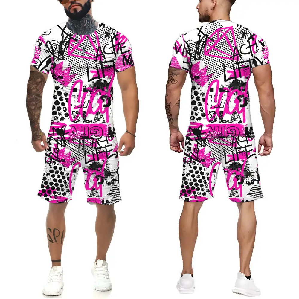 

Комплект из футболки и шортов для мужчин, дышащая Повседневная футболка, комплект для бега, модный спортивный костюм с принтом в стиле Харад...