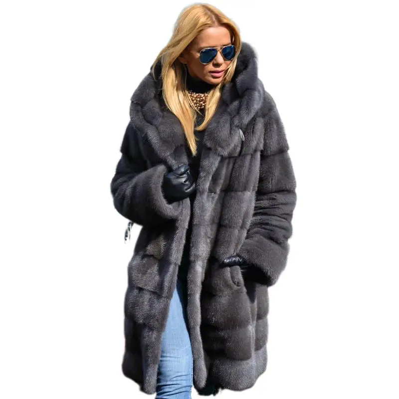 Mink Fur Coat For Women Winter Real Fur Jacket With Hoods Nature Full Pelt Mink Fashion Outerwear Ladies Cold-Resistant Overcoat enlarge