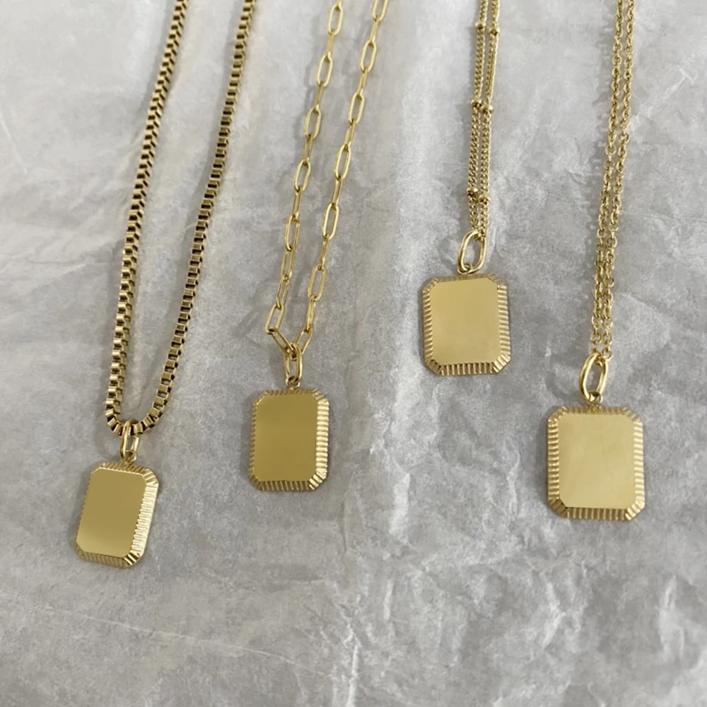 

2022 Fashion Stainless Steel Gold Color Square Tags Cards Choker Pendant and Chain Necklaces for Women Wholesale Jewelery Gifts