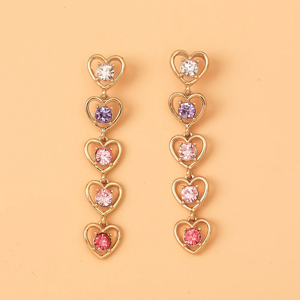 

2022 New Y2K Style Fashion Long Multi Heart Drop Earrings Rhinestone Pendant Earrings for Women Earrings Jewelry