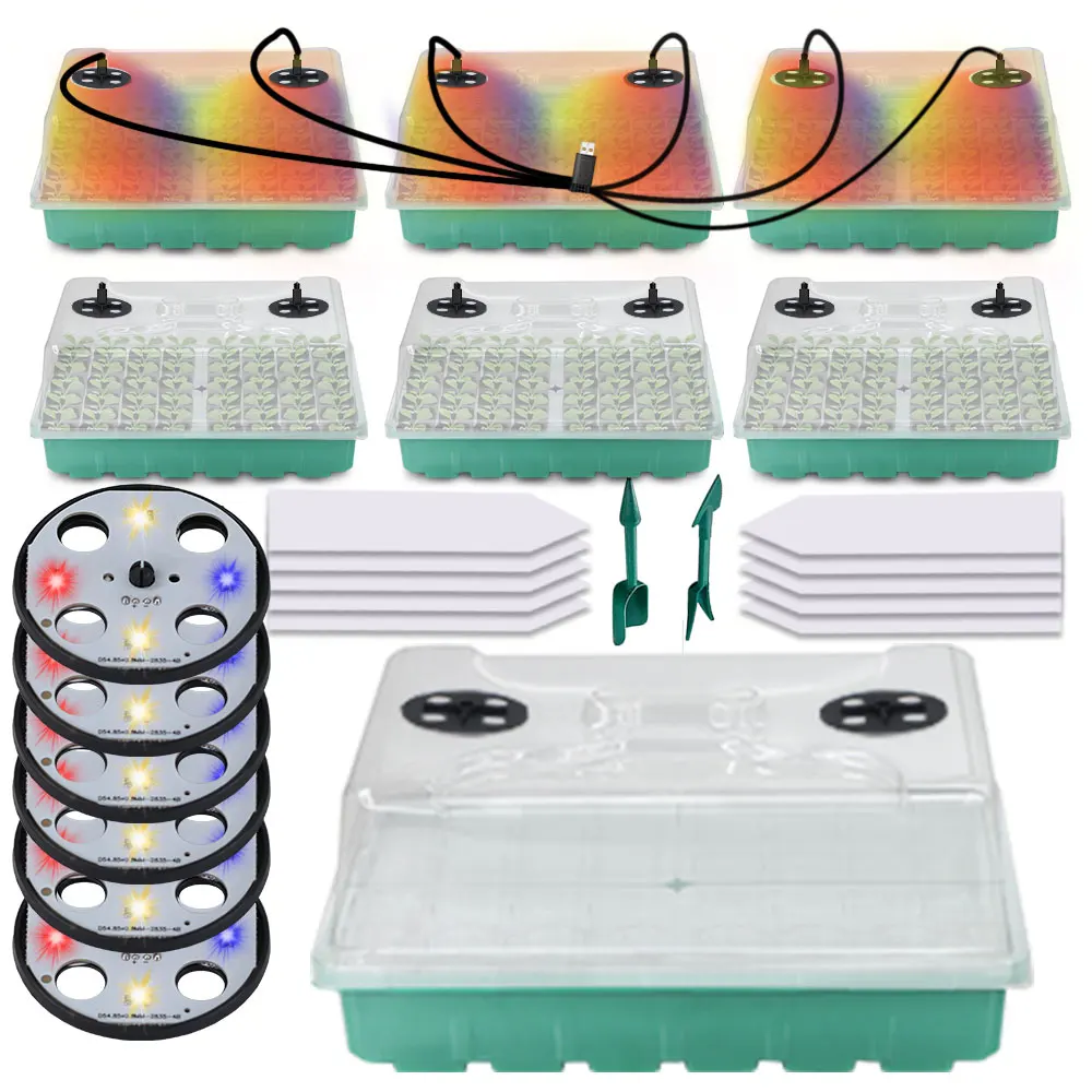 

48 ячеек, стартовый лоток для семян, ящик для проращивания с 2 светодиодами, горшок для выращивания растений, оборудование для садовых растен...