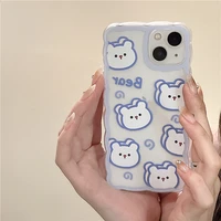 transparent cute sweet blue bear wave phone case for 11 12 13 pro max mini 6 6s 7 8 plus x xr xs max tpu soft cover