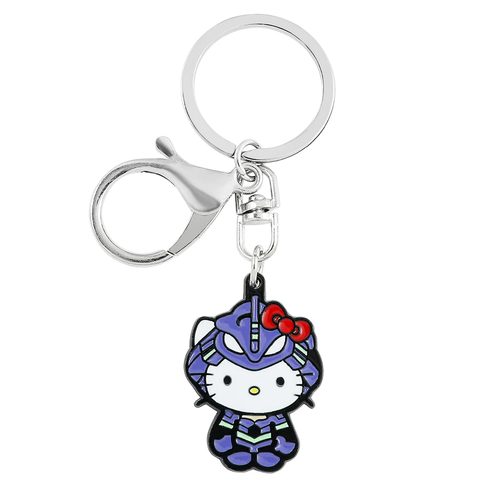 

NEON GENESIS EVANGELION Mecha Helo Kitty Enamel Key Chain Men Women Fashion Jewellery EVA-01 Keychain For Girls Accessories