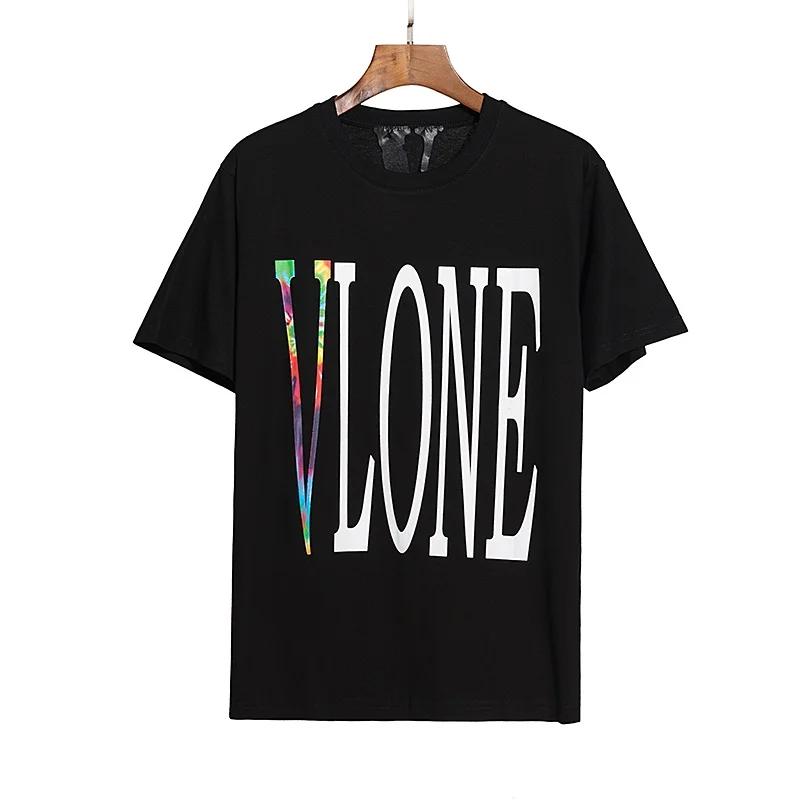 

Vlone 22ss Summer Hip Hop Dazzling Color Letters Large V Printed Couple Wear Short Sleeve T-shirt