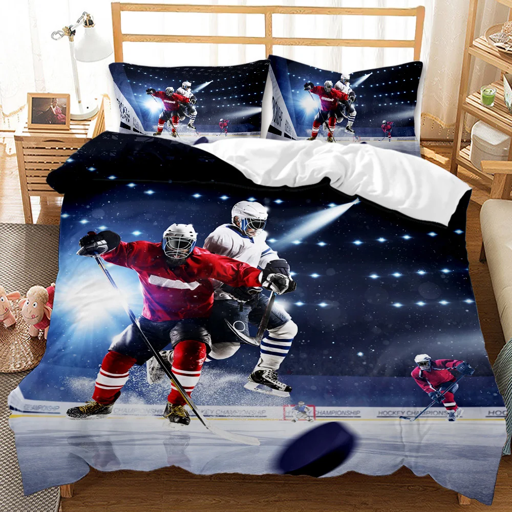 

Winter Extreme Sport Game Ice Hockey Duvet Cover Set Twin Hockey Sport Player Bedding Set Polyester Comforter Cover Set King