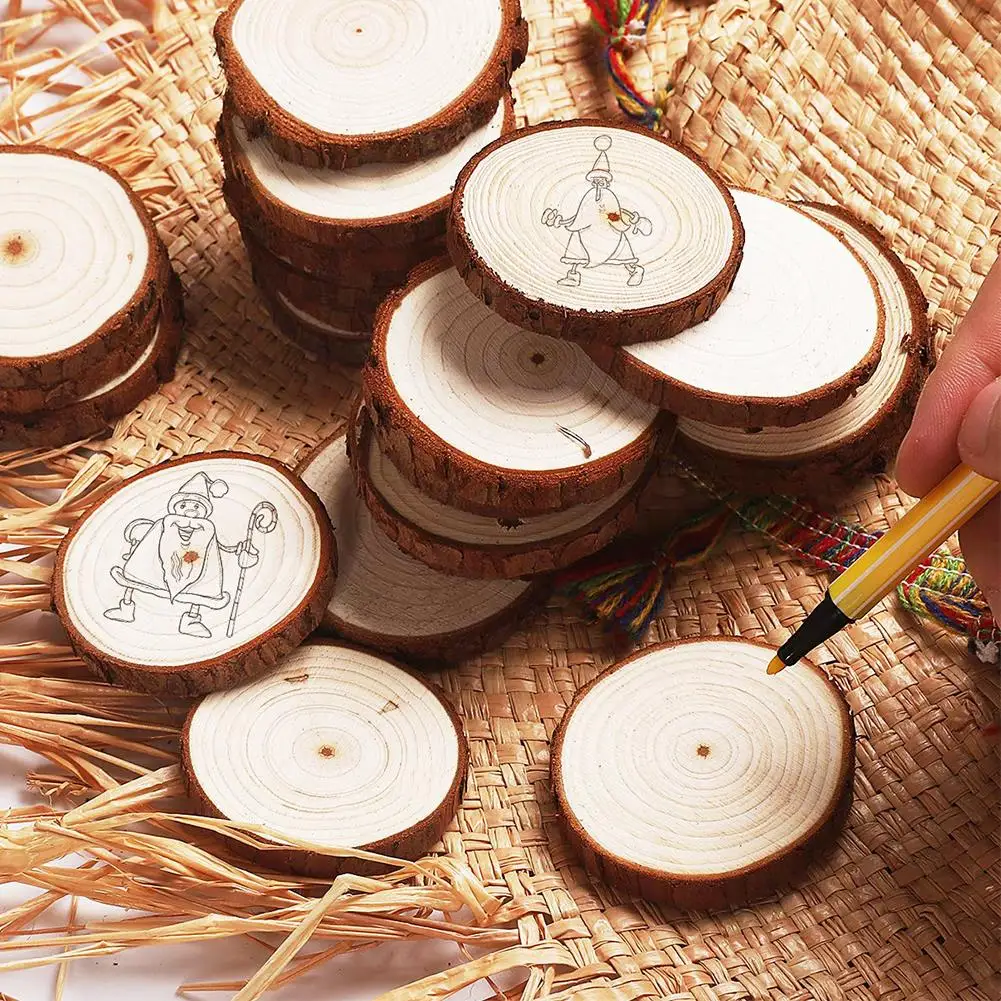 

Круглые кусочки Необработанной Древесины, круглые деревянные диски 3-18 см толщиной из натуральной сосны, ремесла для свадебной вечеринки, х...