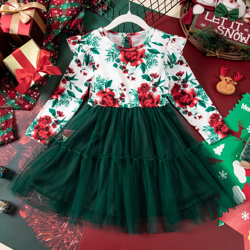 Новинка Осень-зима для девочек с длинным рукавом и круглым вырезом принтом