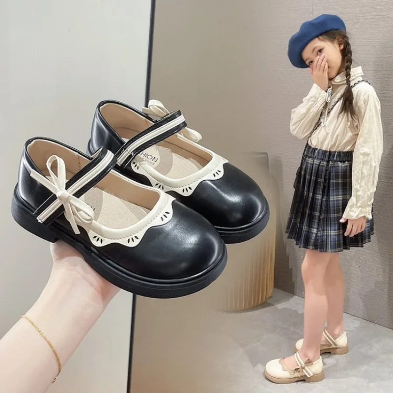 Туфли принцессы для девочек Новинка Весна 2024 кожаные туфли осенняя модная обувь