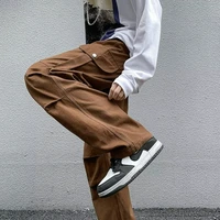 mens cargo pants vintage baggy women fashion pockets wide leg high waist straight trousers overalls