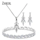 ZAKOL 3 шт роскошный лист AAA кубический цирконий ожерелье серьги браслет Ювелирные наборы для женщин Свадебное платье для ужина