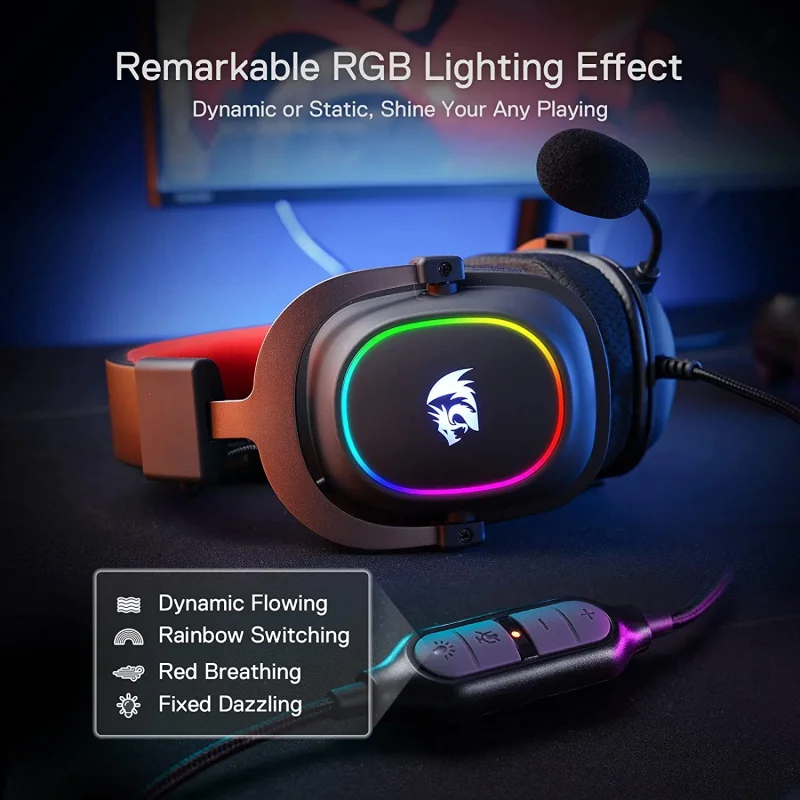 

Redragon H510 RGB Zeus X Wired Gaming Headset Lighting 7.1 Surround Sound Multi Platforms Headphone Works For PC PS4
