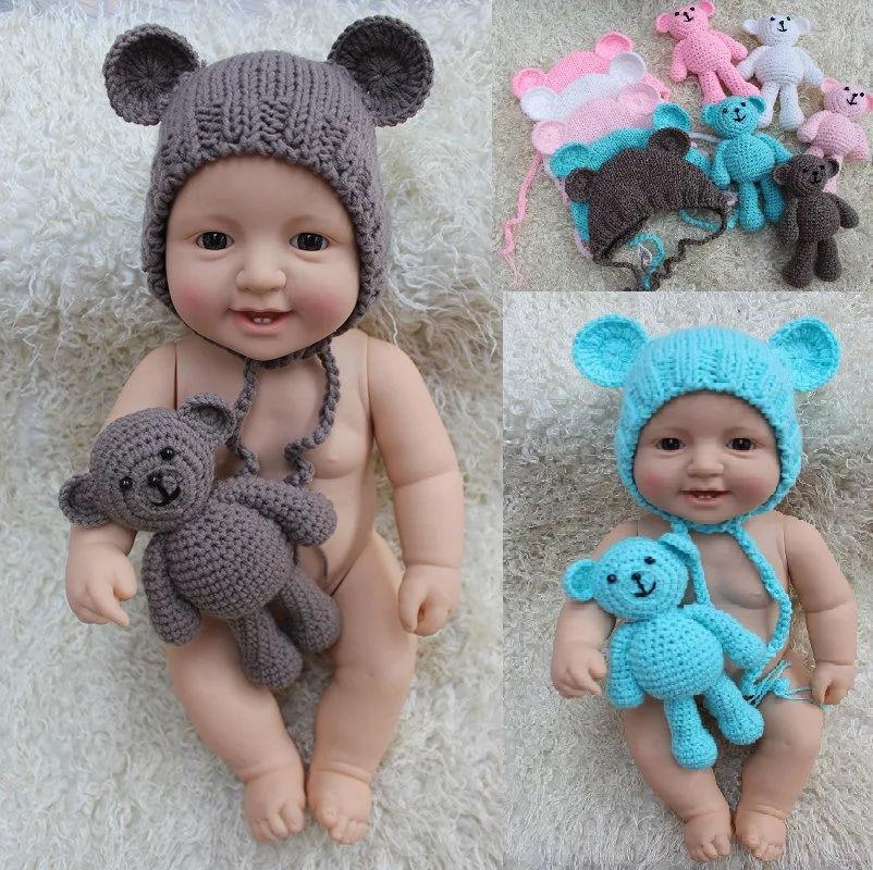

2pcs/set Photography Clothes Newborn Boy Girl Bear Hat Doll Woolen Set Outfit Photography Baby Infant Prop Clothing Accessories