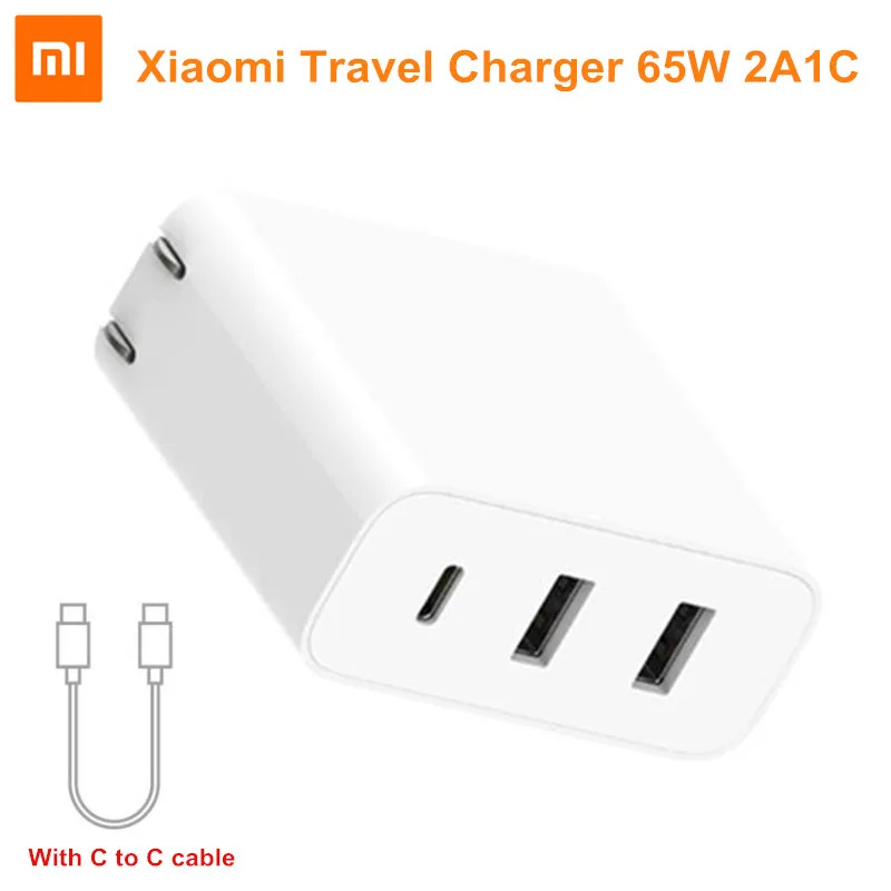 

Original Xiaomi Travel Charger 65W 2A1C Output Type-C Fast Charge USB-A 18W Max 100-240V Input with USB C to C 5A Cable