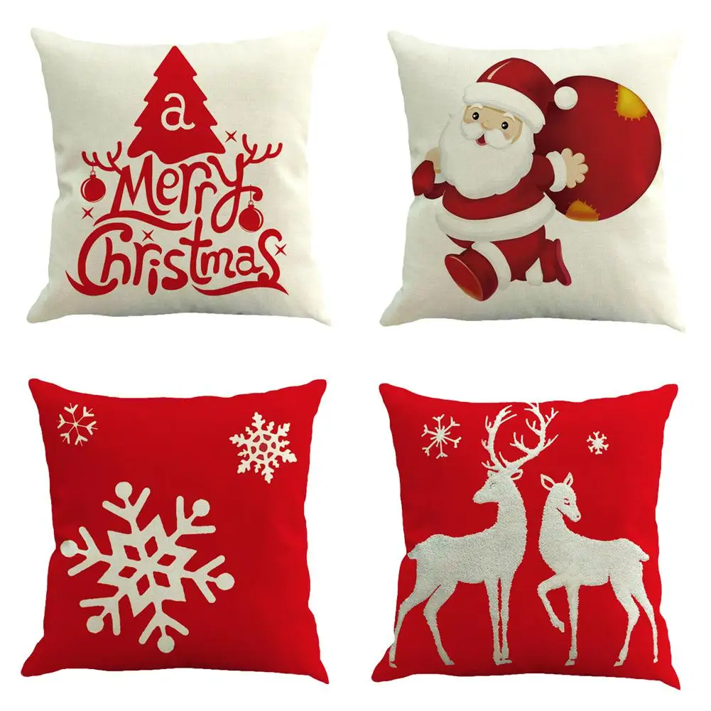 

Santa Claus Elk Snowflakes Pillow Cases Linen Sofa Cushion Cover Xmas Home Party for New Year Festival Home Party Ornament
