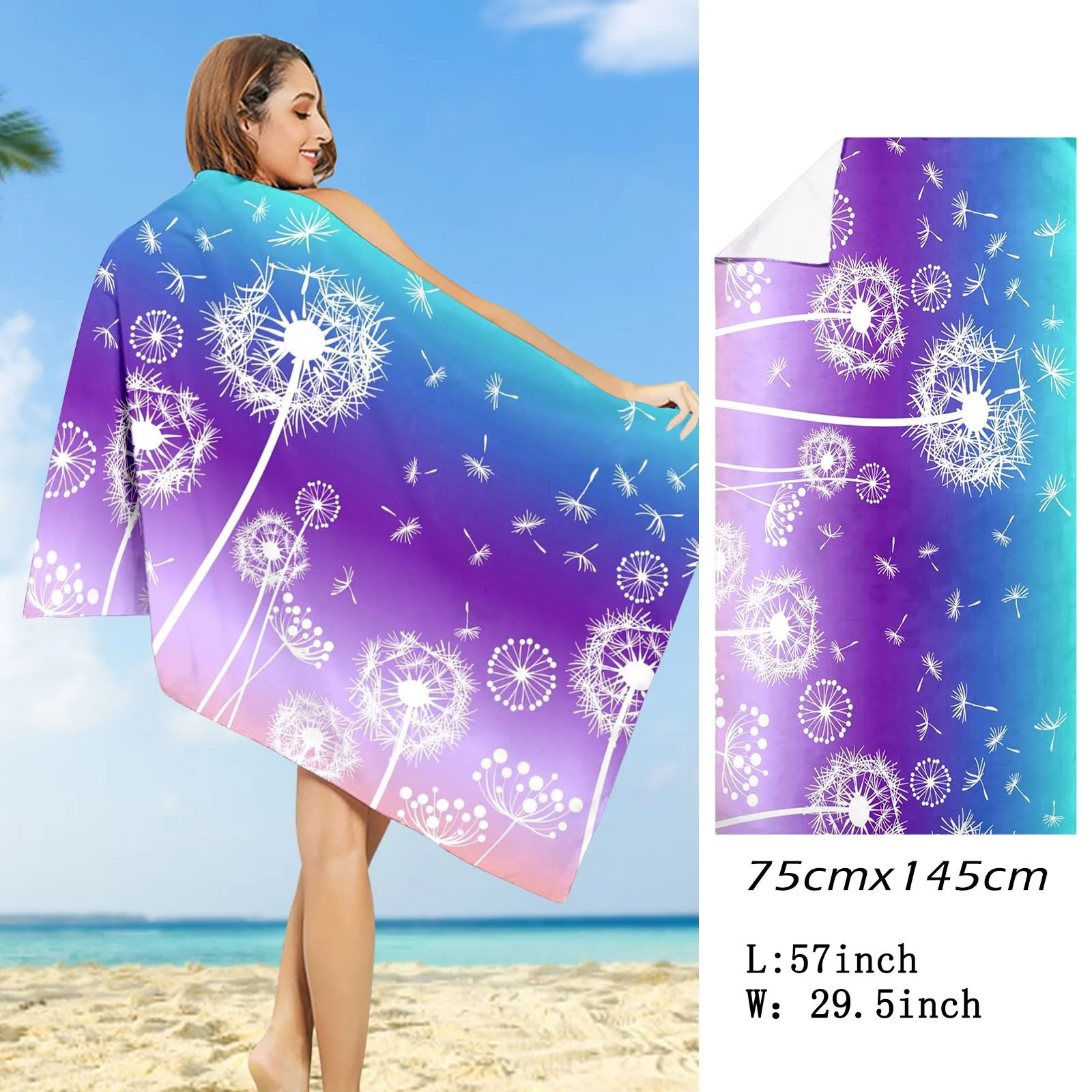 

dandelion print Beachtowel Cover Up Vacation Beach Lightweight Thin Quick Fast Dry Blanket Bath Swim Towels Travel Toallas Playa