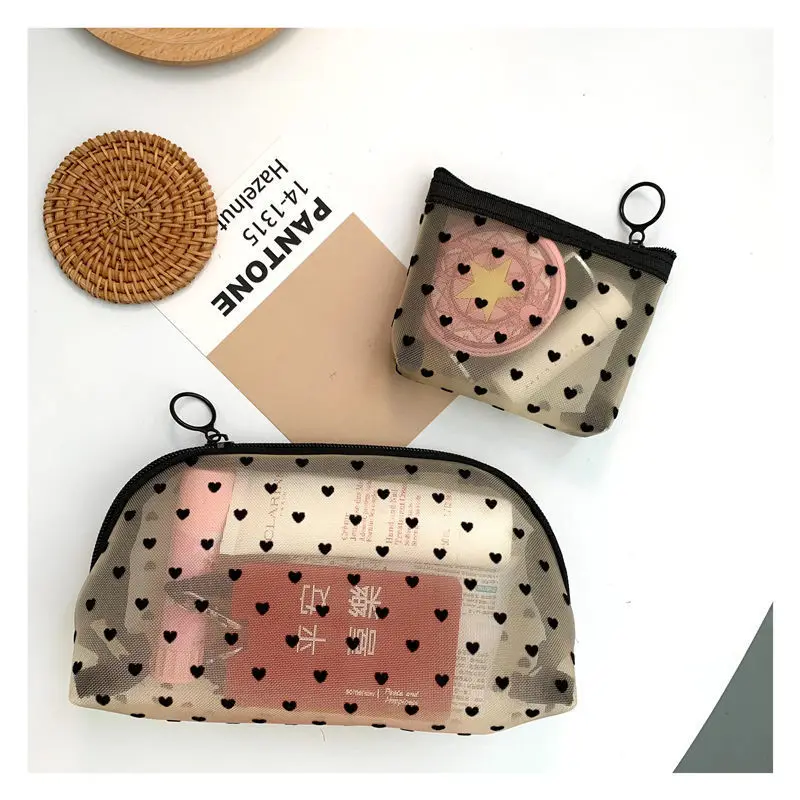 

Makeup Storage Bags Mesh Cosmetic Case Holder Cute Transparent Zipper Washbag Printed Pencil Pen Case Pouch Convenient To Carry