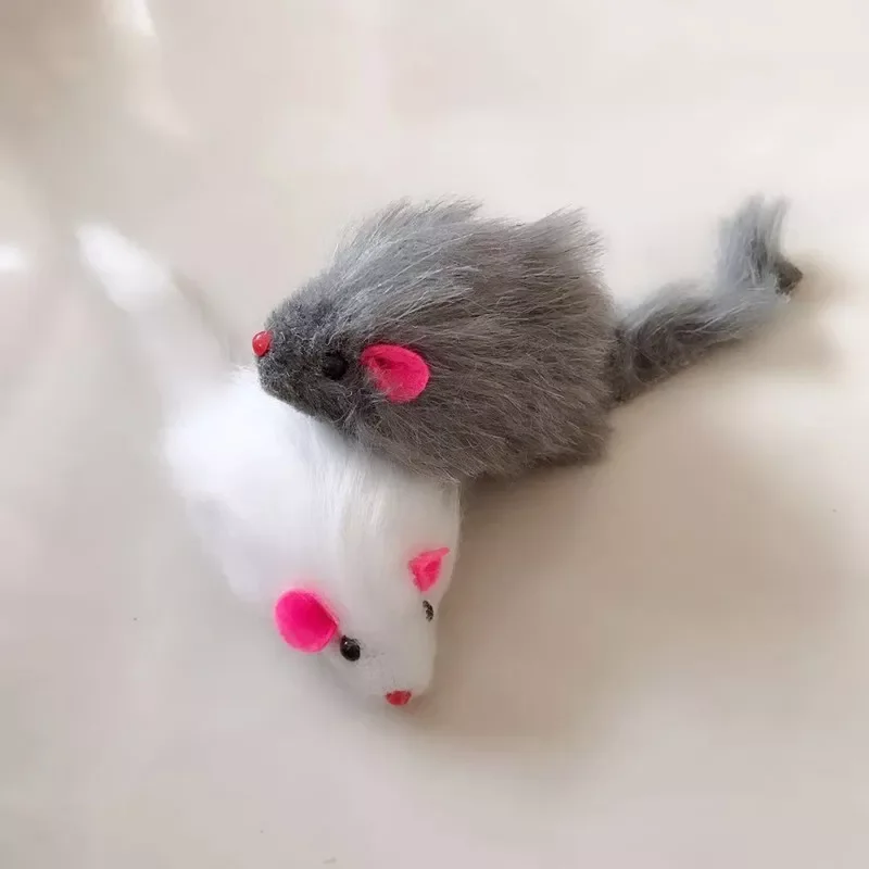 

False Mouse Cat Pet Toys Cat Long-haired Tail Mice With Sound Rattling Soft Real Rabbit Fur Sound Squeaky Toy For Cats Dogs