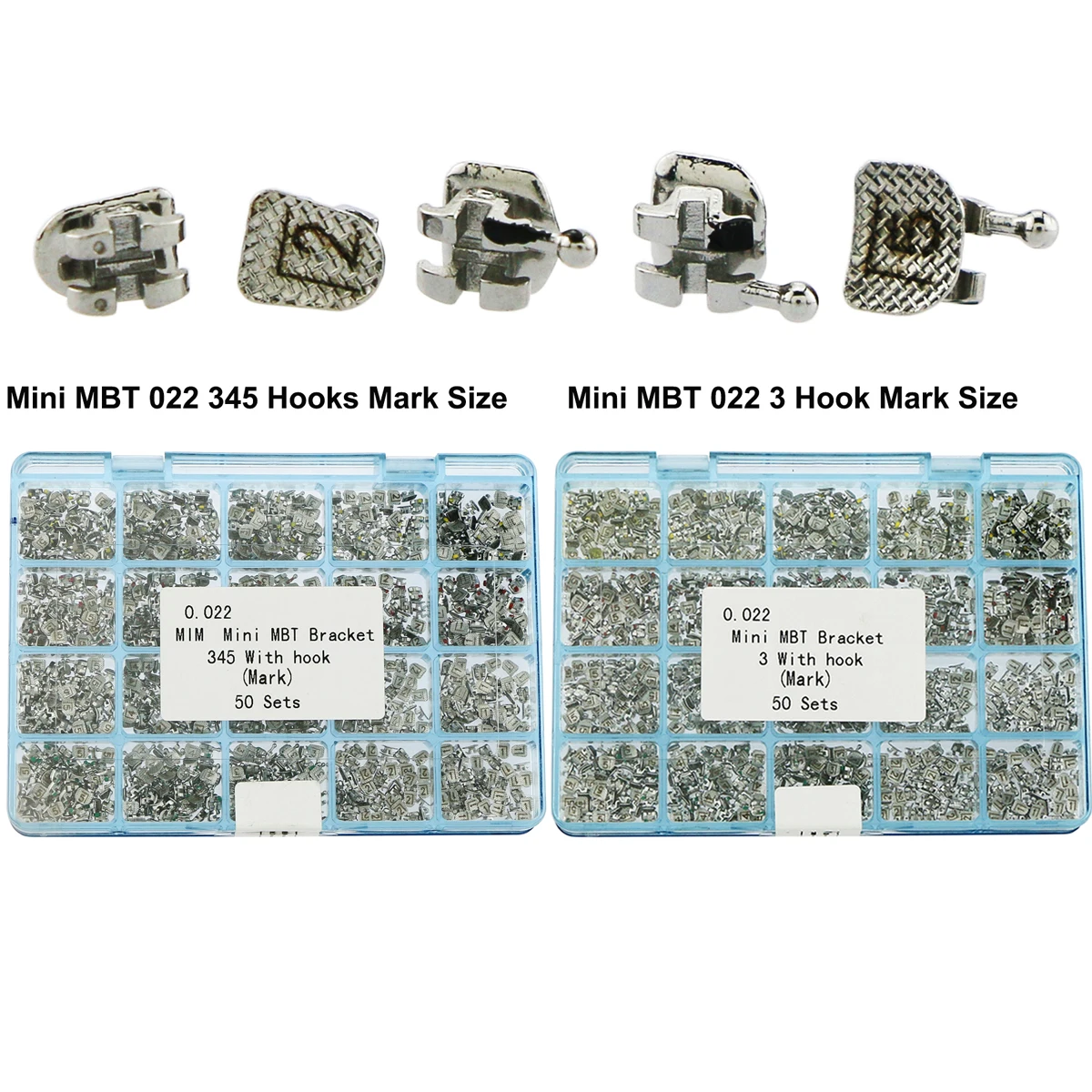 50Sets Dental Orthodontic MIM Metal Bracket Braces .022 Mini MBT 345/3 With Hooks Mark Size 1000pcs