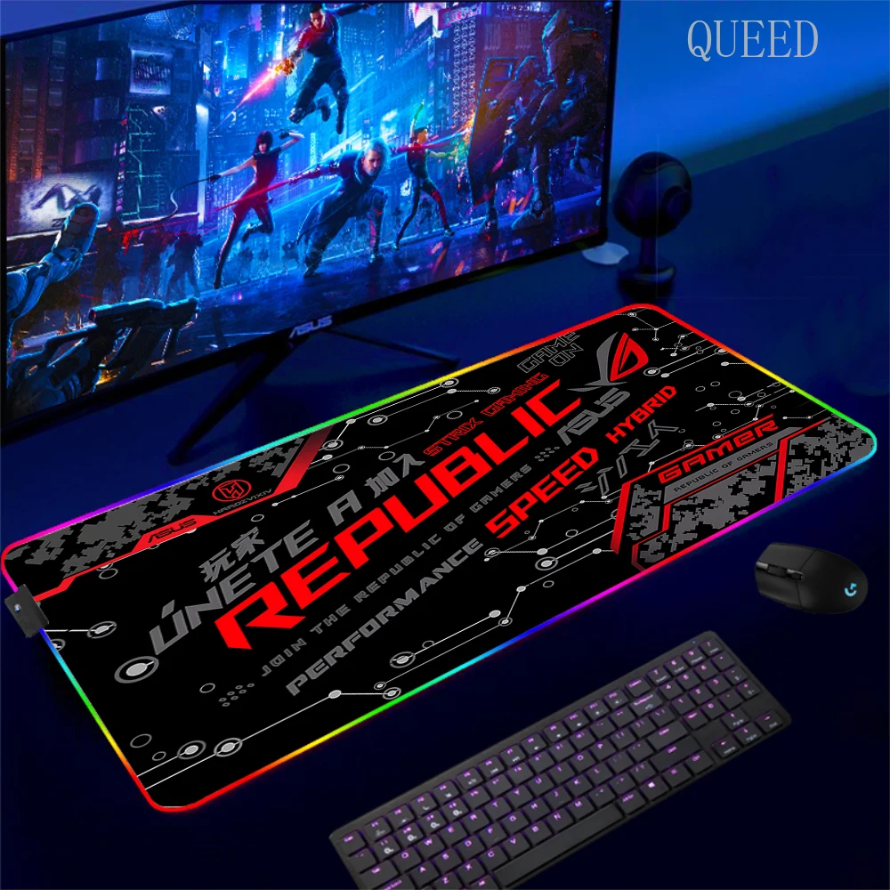 Фото Коврик для мыши с рисунком Asus, игровой светодиодный коврик для мыши 900x400, коврики для мыши, настольные коврики для ПК, офисный настольный коврик, коврики для клавиатуры RGB XXL №2
