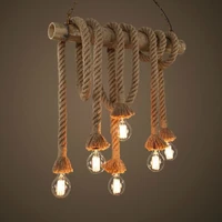 retro double heads pendant lights loft vintage lamp restaurant bedroom diningroom hand knitted hemp rope light