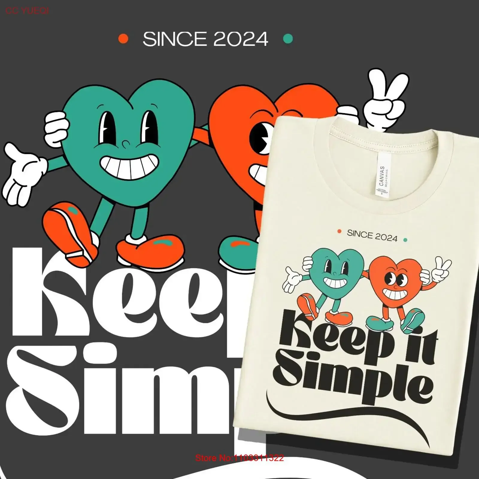 Фото Футболка в стиле ретро Keep it Simple Quote, винтажный цветной тон с сердечком, винтажная стираная унисекс, дышащая, растягивающаяся с графикой №1