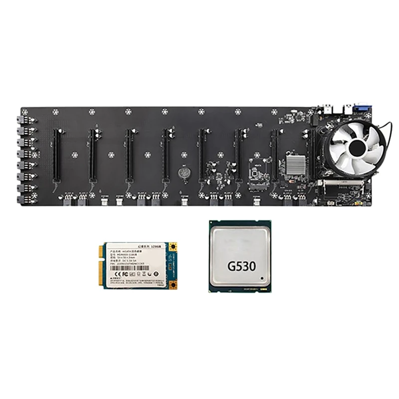 ETH-B75 BTC Mining Motherboard With G530 CPU+Fan+128G SSD LGA1155 8 PCIE Slots 65Mm USB3.0 Support DDR3/DDR3L DIMM RAM