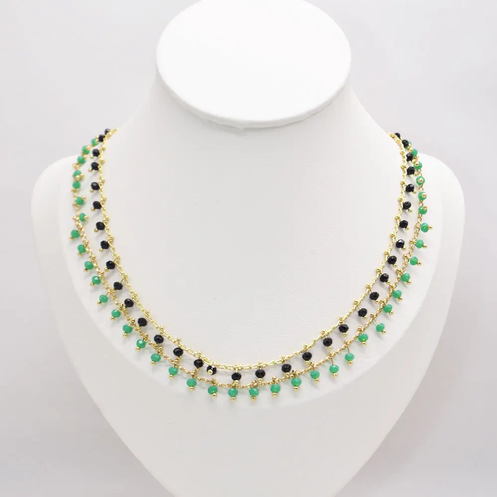 

Stainless Steel Crystal Bead Fashion Necklace for Women with 14K Gold Plated Links, Clever Design, Accessory for Girls.