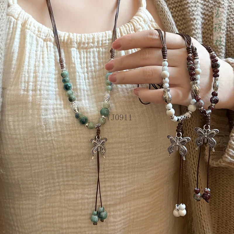 Керамические ожерелья с подвеской в виде бабочки для женщин новые длинные