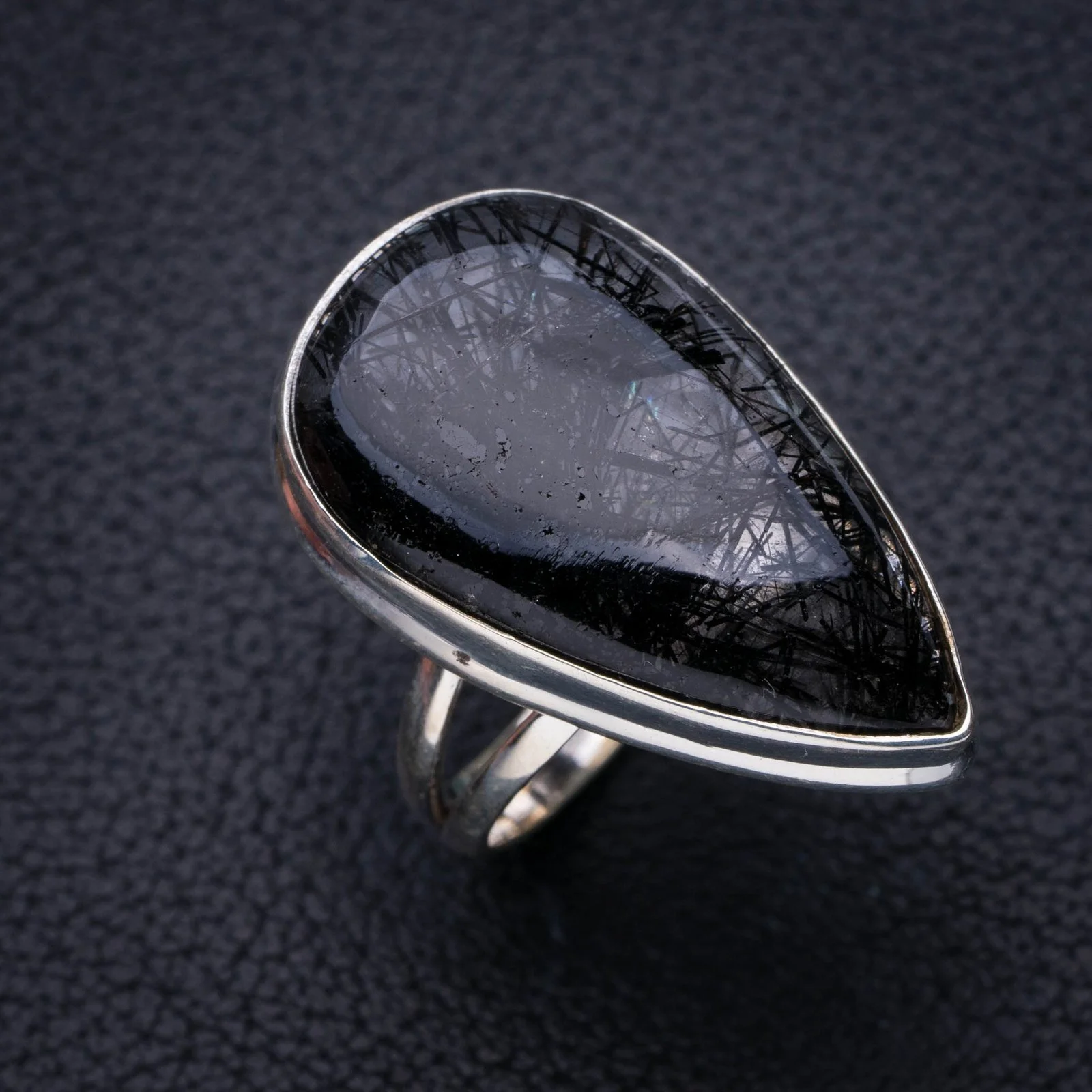 

StarGems Natural Rutilated Quartz Handmade 925 Sterling Silver Ring 7.75 E8335