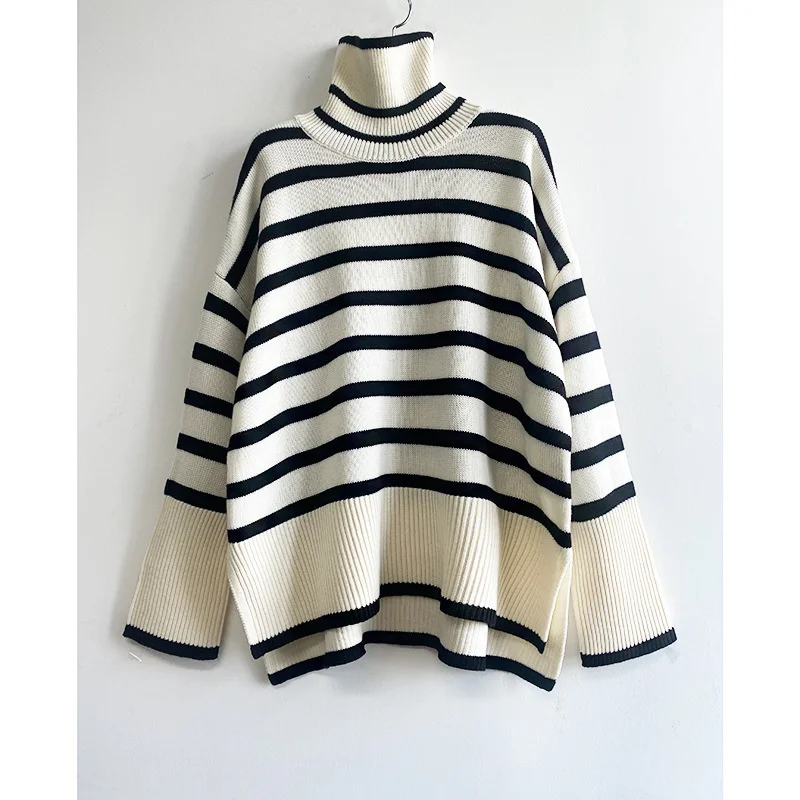 

Free Shipping Totem* Brand Wool Cotton with Stripe Design Women Sweater Luxury Lady Wool Sweater with dropped shoulder