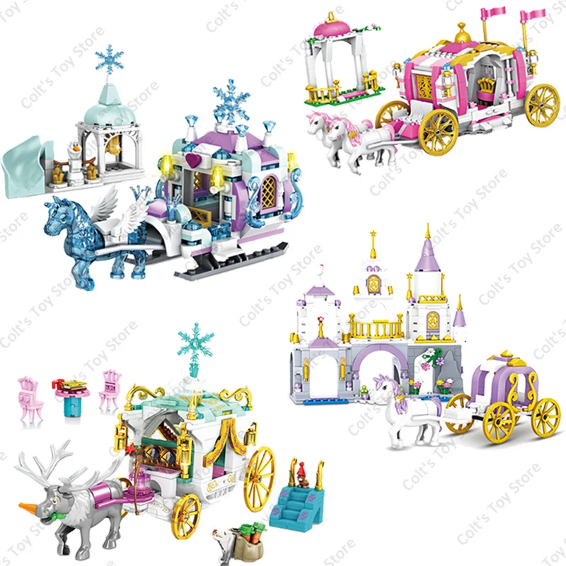 Disney Frozen Princess Elsa's Royal Carriage Snow Pegasus Building Blocks Action Figures Bricks Model Sets Girls' Dreams Toys
